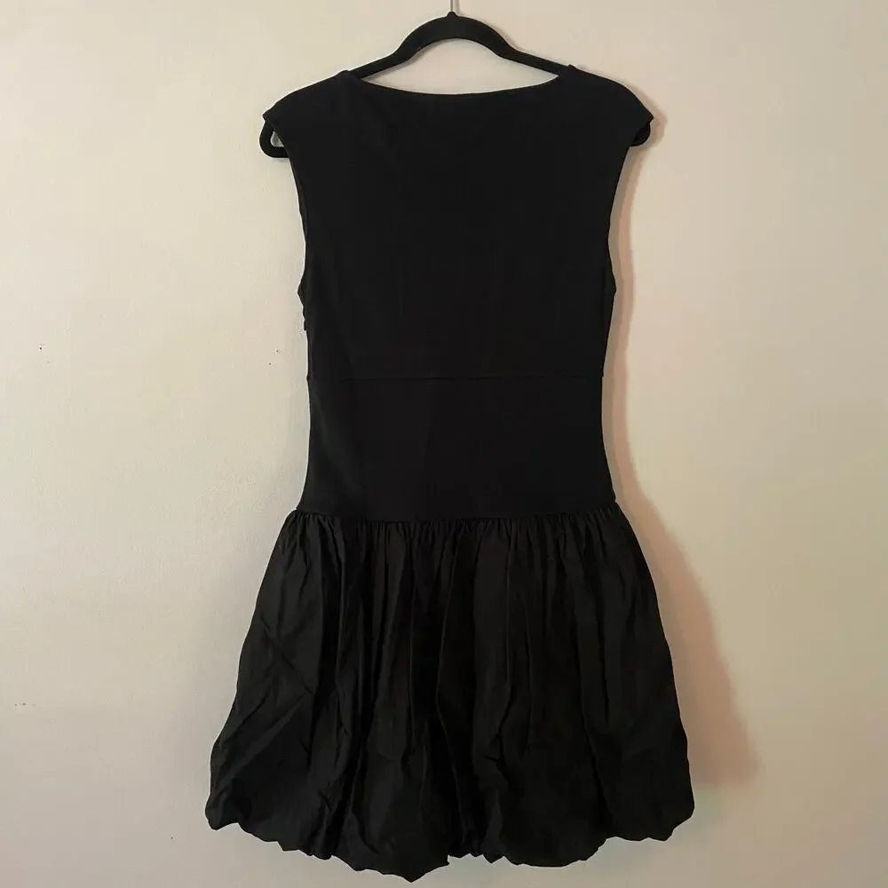 J. Crew Black Drop Waist Balloon Mini Dress Minimalist Glam Women's size Small